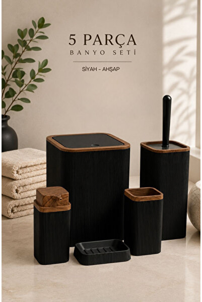 Store HGY Home Дървен Детайлен Черен Стилeда Раиран Комплект за баня