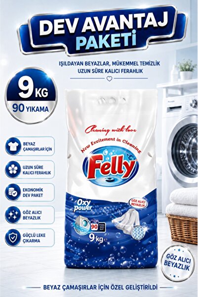 FELLY 9 kg Toz Çamaşır Deterjanı – Beyazlar İçin Yoğun Beyazlık ve Uzun Sürel...