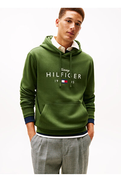 Tommy Hilfiger Hanorac verde pentru bărbați cu logo imprimat MW0MW41427L01_BR...