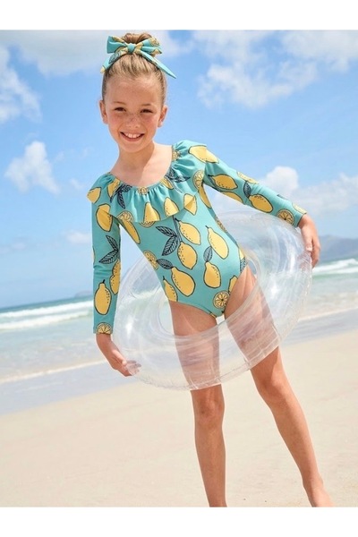 rg kidsstore Uv Protection Kids Swimwear - Ruffled Long Sleeve Buckle Sun Pro...