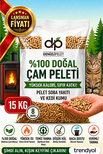 Denizli Pelet %100 DOĞAL ÇAM PELETİ KEDİ KUMU & YAKIT 30 LT 15 KG | 8mm Kalın...
