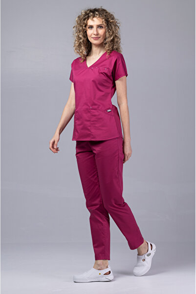 OEM Women's medical suit, blouse and trousers, Slim Fit, FLEXI AMBRA, Raspberry