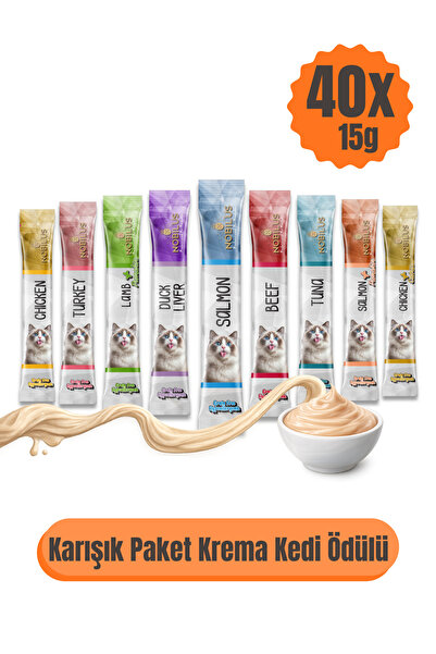 NOBİLUS Krema Kedi Ödül Maması 15gr (40 Adet) (Karışık Çeşitli) 15gr x40 Adet...