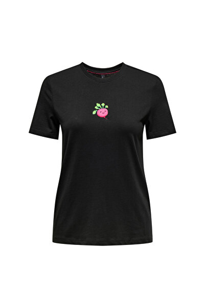 ONLY Черна дамска тениска с права кройка ONLFOODIE LIFE REG S/S TOP BOX JRS