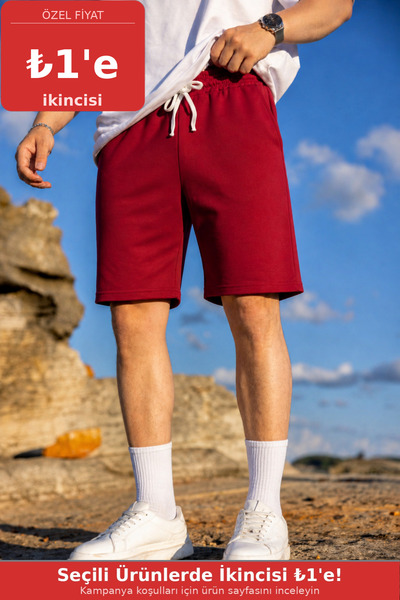 COMBİNE MİCHAİL Ανδρικό βαμβακερό casual σορτς με τσέπες, χαλαρό, μπορντό