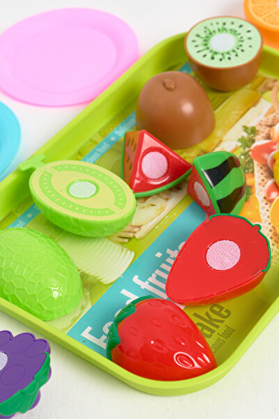 KentOyuncaK Cuttable Fruits - 18 Pieces, Toy Fruits, Knife, Plates, Tray - Ho...