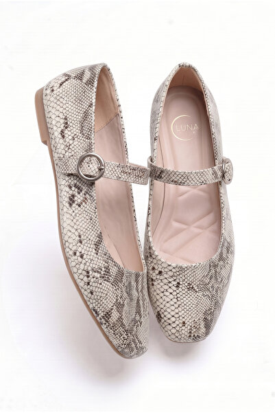 LUNA SHOES حذاء باليه للنساء بحزام علوي بنقشة جلد الثعبان بتصميم لامع وأنيق ل...
