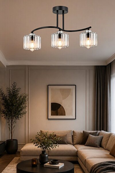 ESSLİGHT AHU 3’LÜ AVİZE KRİSTAL TAŞLI DEKORATİF AYDINLATMA