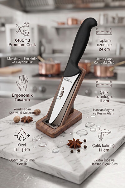LAZBİSA Silver Eco Serisi 3 lü Mutfak Bıçağı Kurban Et Ekmek Sebze Mutfak Bıçak Seti Siyah Sap ( Eco-234 )