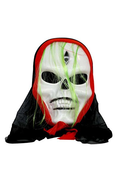 partidolu Kapüşonlu Yeşil Saçlı İskelet Kurukafa Şekilli Halloween Maskesi 23166