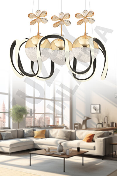 KUZEY AYDINLATMA LİLA 3 TOPLU LEDLİ 3 RENK KUMANDALI AVİZE MODERN AYDINLATMA
