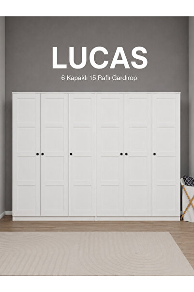midoser Lucas 6 Kapaklı,15 Raf Bölmeli Yüklük & Askılıklı Elbise Dolabı-Gardı...