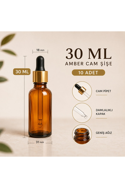makrobay 30 Ml Amber Droper Cam Damlalıklı Kehribar Boş Şişe(10adet)