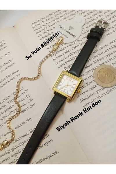 Brality Özel Seri Kadın Kol Saati , Gold Kasa Kare Model , Siyah Renk Kordon ...
