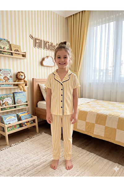 Fil Kids Devojčin set od 100% pamuk delova, žute boje, Prugasto Košulja kragn...