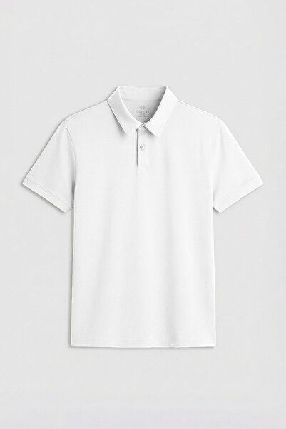 TOMMY LIFE Λευκό Standard Fit Basic Polo Neck Ανδρικό T-Shirt - 87768