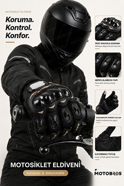 Motobros Motosiklet Eldiveni Motorcu Eldiveni Terletmez Güçlendirilmiş Korumalı Avuç içi Korumalı Dokunmatikli Kaydırmaz EN-3