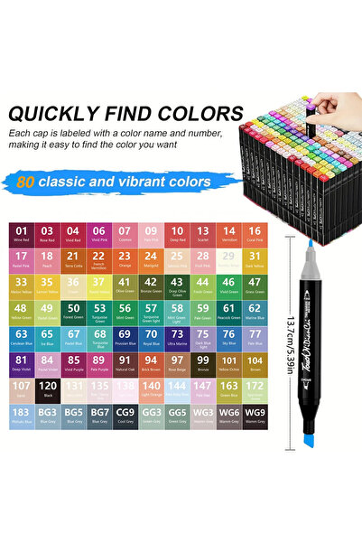 Choice 80Pcs 168 Colors Double Headed Marker Pen Set for Draw Sketching Oily ...