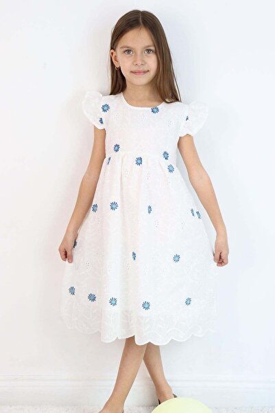 Breeze Rochie pentru fete cu broderie florală și detaliu cu fermoar la spate,...