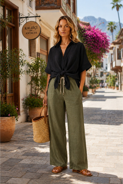 Hale Shop %100 Müslin Kumaş Ela Salaş Siyah Gömlek