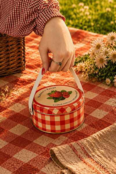 Sarkap Home 1 L Strawberry Kırmızı Deri Saplı Kutu ve 5'li 30 ml Kavanoz Pikn...