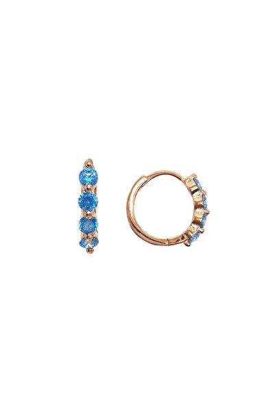 SUNSHINE 925 Ayar Rose Kaplamalı Aqua 4 Sıra Taşlı Halka Gümüş Küpe
