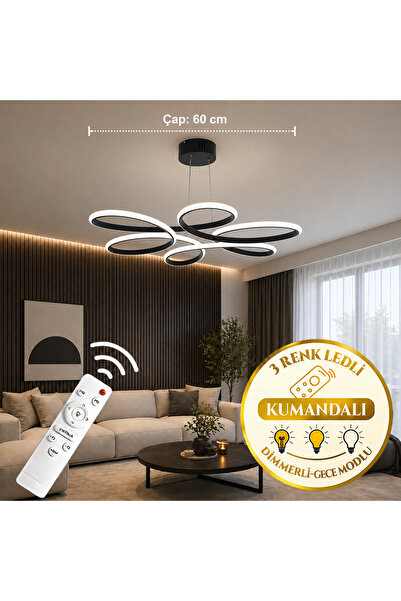 KRAYDINLATMA Papatya Siyah 3 Renk Ultra Ledli Sarkıtma Modern Avize