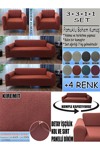 İLYEVTEKSTİLİ BOHEM PAMUKLU KUMAŞ KOLTUK KILIFI SETİ - 3+3+1+1 SET 7 KG GELME...
