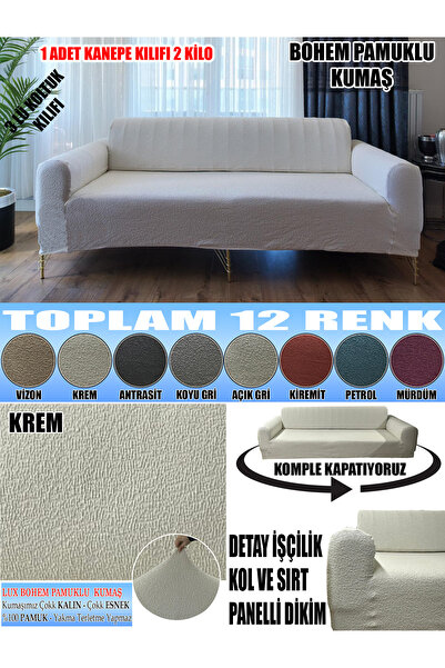 ILYHOMETEKSTİL BOHEM PAMUKLU KUMAŞ KOLTUK-KANEPE KILIFI 3LÜ KOMPLE GİYDİRME K...