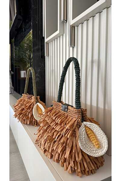 WOMANBAG EL YAPIMI ÖZEL YAPIM HASIR OMUZ ÇANTASI(37x21cm)