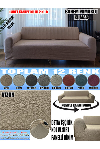 ILYHOMETEKSTİL BOHEM PAMUKLU KUMAŞ KOLTUK-KANEPE KILIFI 3LÜ KOMPLE GİYDİRME K...