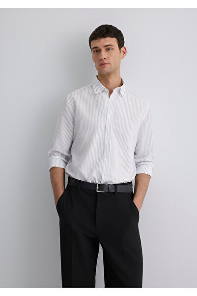 Mavi Çizgili Beyaz Gömlek Regular Fit / Normal Kesim 0211566-70096