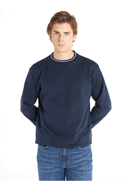 Ted Baker Lacivert Erkek Bisiklet Yaka Standart Kabartma Sweatshirt TBMRTS1031