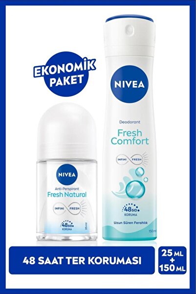 NIVEA Kadın Sprey Deodorant Fresh Natural 150ml Ve Mini Roll-on Fresh Natural...