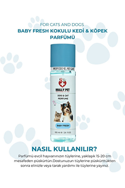 MALLY PET PROFESSIONEL PET CARE Kedi & Köpek Parfümü Fresh Kokulu - Uzun Süre Kalıcı Ferahlık, Doğal ve Güvenli Formül 100 ml