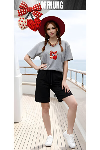 HOFFNUNG Unisex Casual Short Sleeve Set with 2Hearts Print Outdoor Spring/Sum...