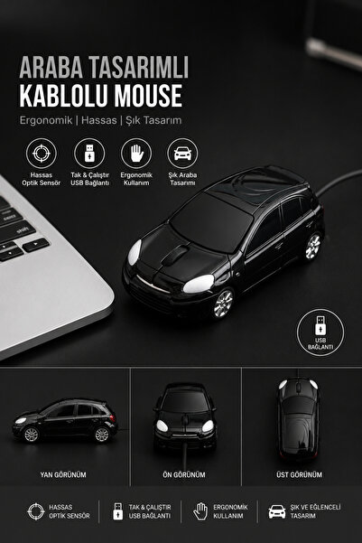 Vesamax Suv Araba Şeklinde 1200 Dpı 3 Düğmeli USB Kablolu Optik Mouse