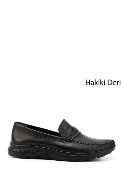 GÖNDERİ(R) Schwarze, schnürsenkellose Komfortschuhe aus echtem Leder für Herren