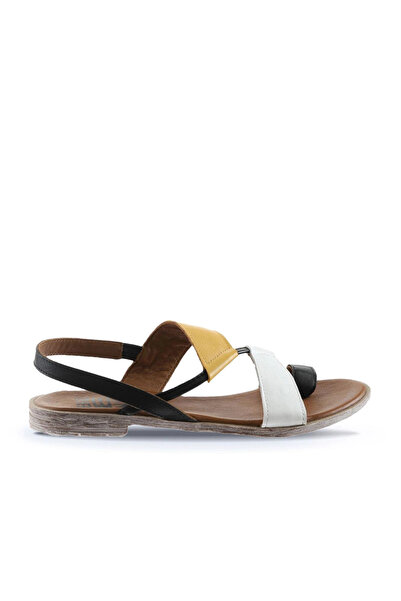 Bueno Shoes صندل فليب فلوب نسائي من الجلد باللونين الأسود والأبيض 01ws2513