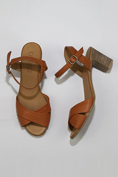 BUENO Shoes Tan Leather Women's Heeled Sandals 01Wn1501