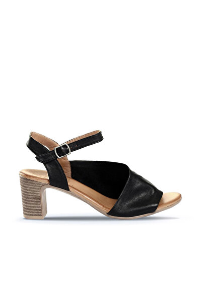 BUENO Shoes Black Leather Women's Heeled Sandals 01Wn1519