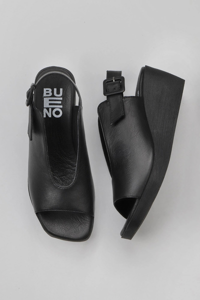 Bueno Shoes Black Leather Women's Wedge Heeled Sandals 01Wy2405