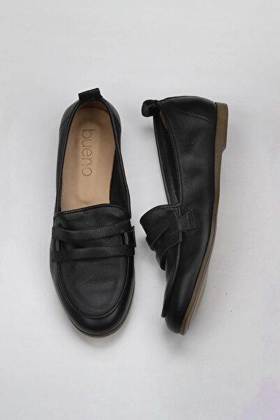 Bueno Shoes Μαύρες Δερμάτινες Γυναικείες Flat Μπαλαρίνες 01wy6000
