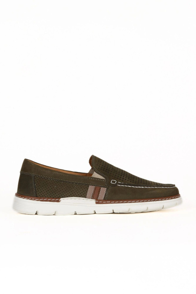 Bueno Shoes حذاء كاجوال رجالي من الجلد الكاكي دانتي 07ma0231e197