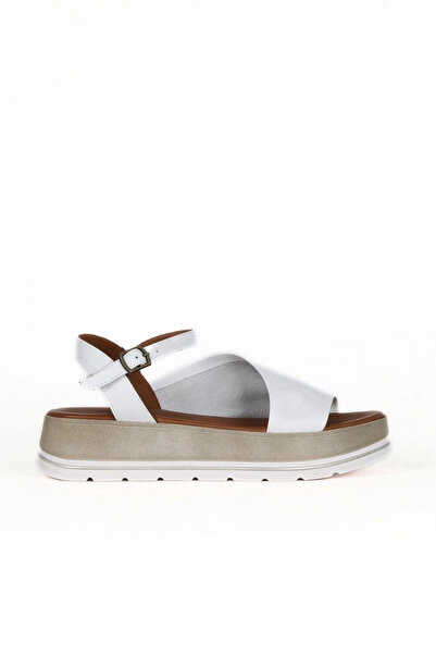 Bueno Shoes صندل نسائي مسطح من الجلد الأبيض 01we3401