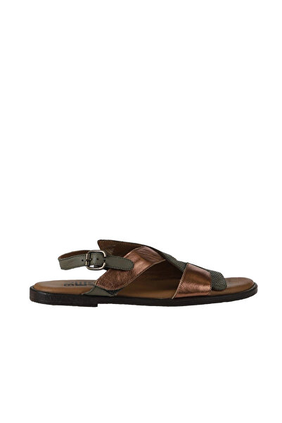Bueno Shoes Sandale plate pentru femei din piele kaki bronzată 01wy2012