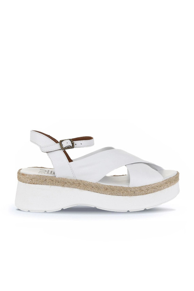 Bueno Shoes صندل نسائي بكعب عريض من الجلد الأبيض 01wy8205