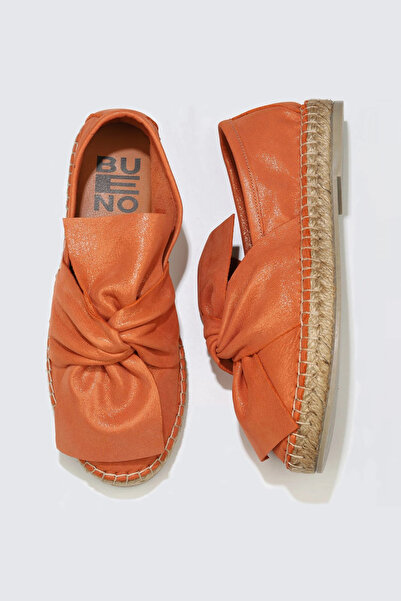 Bueno Shoes Πορτοκαλί δερμάτινα γυναικεία παπούτσια Espadrille με γκλίτερ 01w...