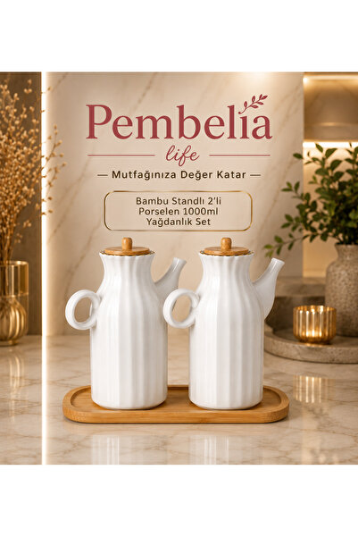 Pembelia Life 2'li Bambu Standlı 1000 Ml Beyaz Papatya Yağlık&sirkelik 3'lu Y...