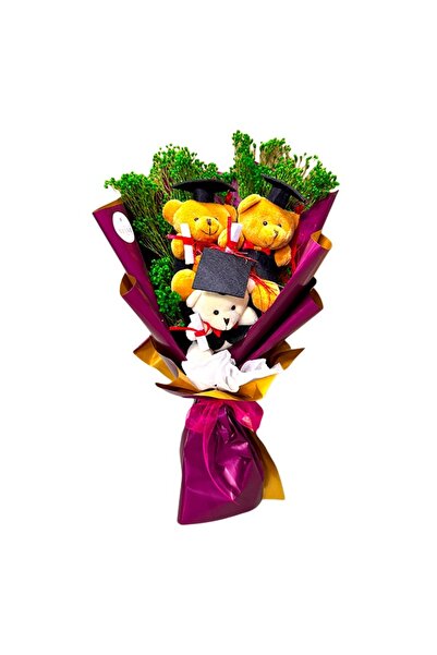 velve Buchet absolvire 2026 Graduate cu broom criogenat verde si 3 ursuleti d...